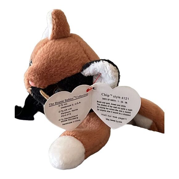 Ty Beanie Baby Chip the Cat Retired RARE Errors Mint 1996 w/tag protector case. - Picture 5 of 7
